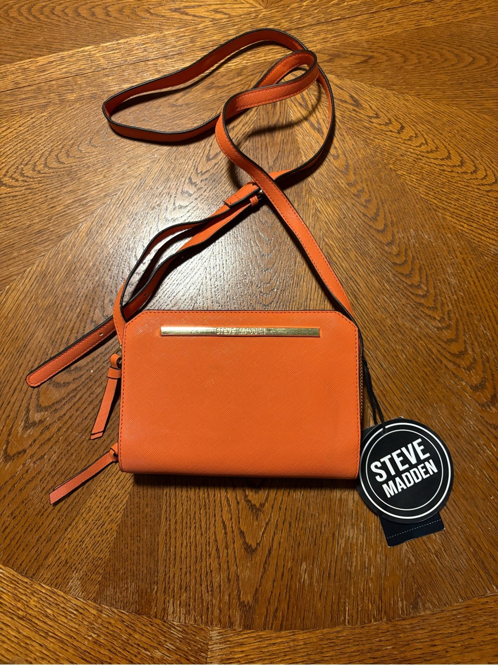 Steve Madden Orange Leather Crossbody with Gold Accent